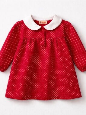 Baby Luigi Red with Swiss dot cotton jersey knit long sleeve  dress 18 months